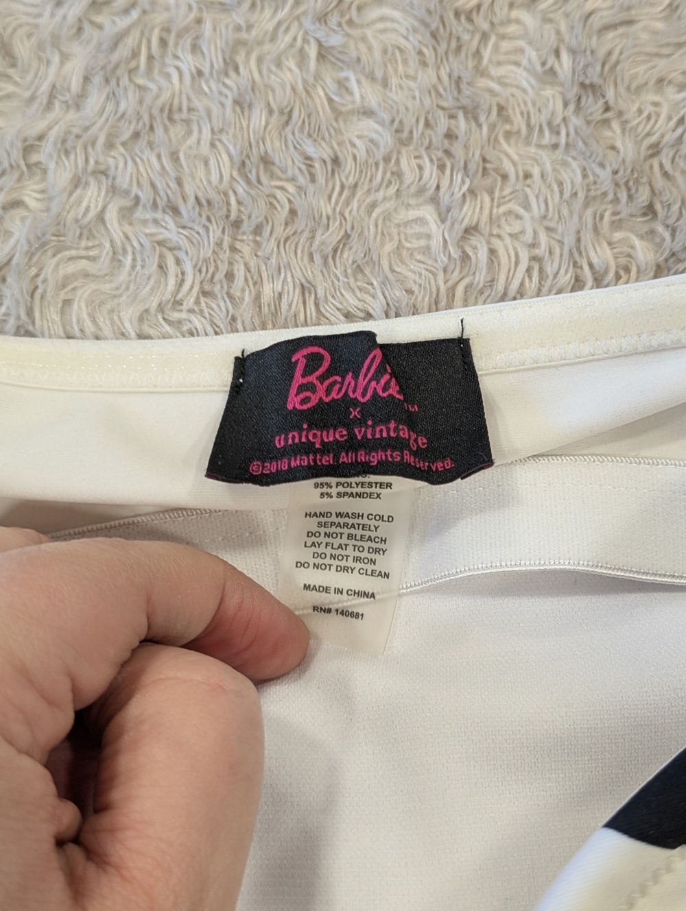 Barbie Unique Vintage Black & White Chevron Stripe One Piece Bathing Suit Sz XL - Picture 7 of 9